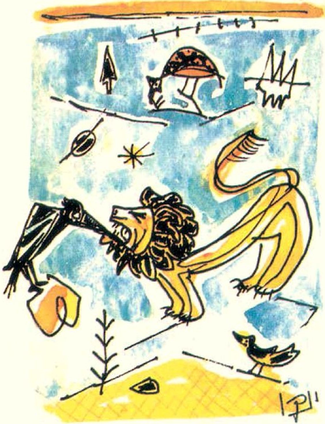 איור של האריה והקורא, מרסל ינקו, צייר ישראלי, 1895-1984